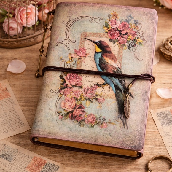 Other - Vintage Bird Floral Journal Notebook • Cottagecore Aesthetic Refillable Planner